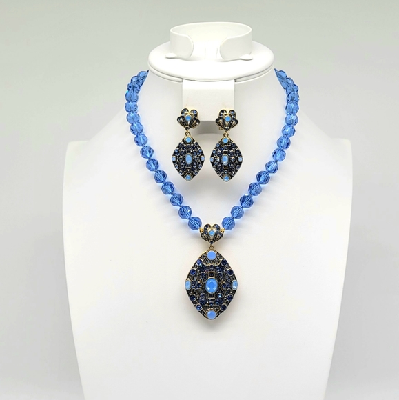 Heidi Daus Art Deco Locket Necklace and Earrings Set with Sapphire Crystals - Picture 8 of 13